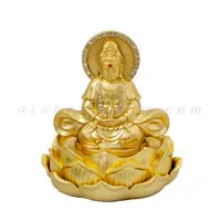 Tượng phật vàng quan âm ngồi hoa sen đính đá tỏa hào quang