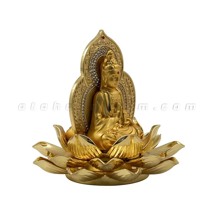 Tượng phật vàng quan âm ngồi hoa sen nở - Ảnh 3