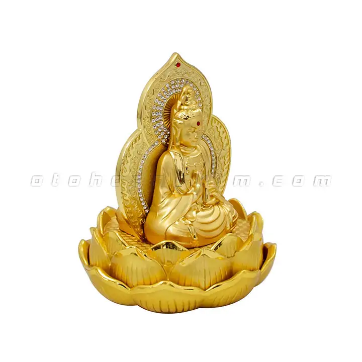 Tượng phật vàng quan âm ngồi hoa sen đính đá - Ảnh 3