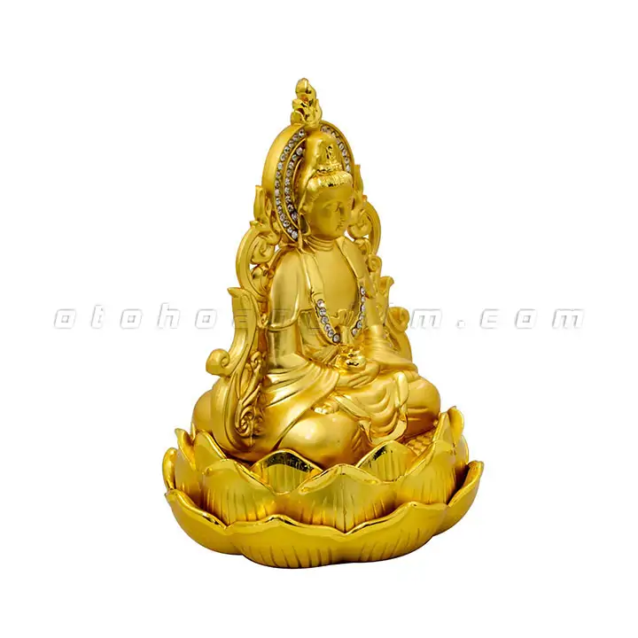 Tượng phật vàng quan âm ngồi hoa sen đính đá lớn - Ảnh 2